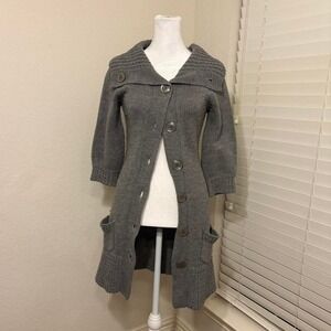 Love Lola size M light gray foldover collar long button up cardigan